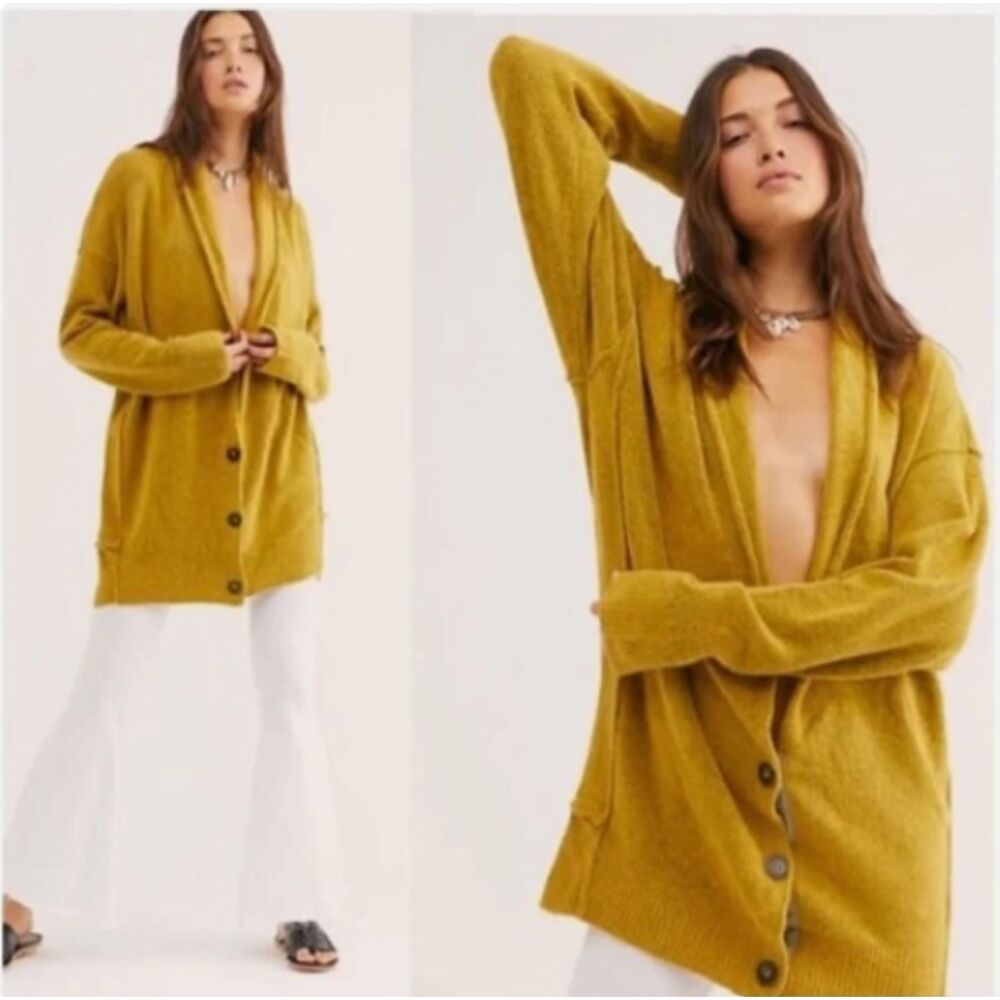 Free People Eucalyptus Cardigan Women S Mustard Yellow Oversized Knit Boho